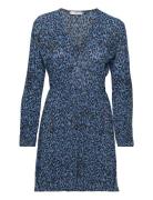 Textured Floral-Pattern Dress Kort Kjole Blue Mango