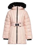 Long Belted Puffer Coat Fôret Jakke Pink Calvin Klein