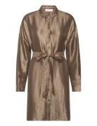 Slfsilva-Tonia Ls Shirt Dress B Kort Kjole Gold Selected Femme
