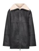 Shearling-Lined Coat With Zip Skinnjakke Skinnjakke Black Mango