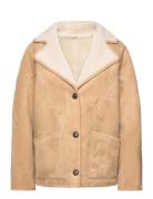 Shearling-Lined Coat With Buttons Skinnjakke Skinnjakke Beige Mango