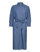 Cotton Denim Midi Dress With Tie Belt Knelang Kjole Blue Esprit Collec...