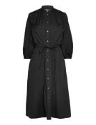 Cotton Broadcloth Dress Knelang Kjole Black Polo Ralph Lauren