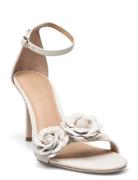 Allie Floral-Trim Nappa Leather Sandal Sandal Med Hæl White Lauren Ral...