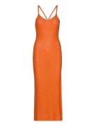 Knitted Dress With Sequin Detail Knelang Kjole Orange Mango