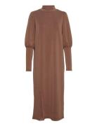 Ellemw Puff Long Dress Knelang Kjole Brown My Essential Wardrobe