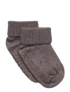 Wool Socks - Anti-Slip Strømper Non-slip Brown Melton