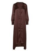 Vmemma Ls Long Satin Button Dress Wvn Knelang Kjole Brown Vero Moda