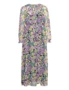 Textured Floral-Pattern Dress Knelang Kjole Purple Mango