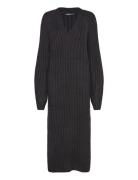 V-Neck Knitted Dress Knelang Kjole Black Gina Tricot