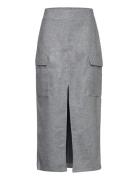Cargo Skirt With Slit Langt Skjørt Grey Mango