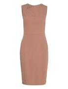 Scuba Crepe Front Twist Dress Knelang Kjole Beige Calvin Klein