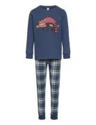 Pajama Placment Check Pyjamas Sett Blue Lindex