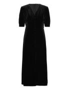 Stretch Velvet Puff-Sleeve Midi Dress Knelang Kjole Black Lauren Ralph...