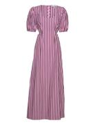 Stripe Cotton Cutout Dress Knelang Kjole Pink Ganni