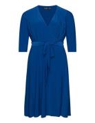 Surplice Jersey Dress Knelang Kjole Blue Lauren Women