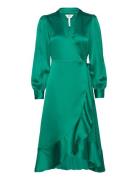 Objsateen Wrap Dress A Fair Knelang Kjole Green Object