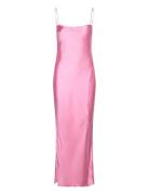 Nova Satin Dress Knelang Kjole Pink Gina Tricot