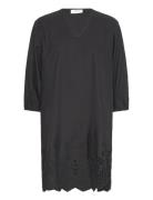 Cotton Dress W/ Embroidery Knelang Kjole Black Rosemunde