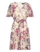 Floral Crinkle Georgette Surplice Dress Kort Kjole Cream Lauren Ralph ...