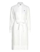 Belted Linen Shirtdress Knelang Kjole White Polo Ralph Lauren