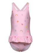 Swimsuit W. Skirt, Aop Badedrakt Badetøy Pink Color Kids