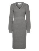 Vmgeorgine Ls V-Neck Calf Knit Dress Vma Knelang Kjole Grey Vero Moda