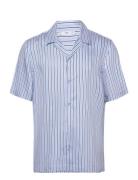 Regular-Fit Striped Bowling Shirt Tops Shirts Short-sleeved Purple Man...