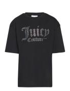Diamante Boyfriend Tee Tops T-shirts Short-sleeved Black Juicy Couture