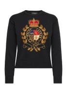 Intarsia-Knit Crest Cotton-Blend Sweater Tops Knitwear Jumpers Black L...