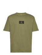 S/S Crew Neck Tops T-shirts Short-sleeved Khaki Green Calvin Klein