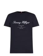 Script Logo Tee Tops T-shirts Short-sleeved Navy Tommy Hilfiger