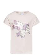 Top S S Unicorn Print And Sequ Tops T-shirts Short-sleeved Pink Lindex
