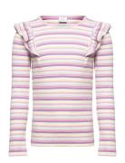 Top Frill Detail Stripe Tops T-shirts Long-sleeved T-shirts Pink Linde...