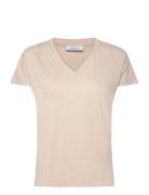Mschfenya Modal V Neck Tee Tops T-shirts & Tops Short-sleeved Cream MS...
