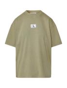 Washed Rib Label Boyfriend Tee Tops T-shirts & Tops Short-sleeved Gree...