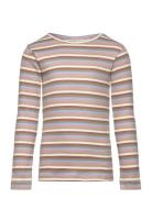 T-Shirt L/S Modal Multi Striped Tops T-shirts Long-sleeved T-shirts Mu...