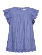 Top Embroidery Tops T-shirts Short-sleeved Blue Creamie