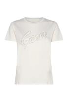 Ss Guess Lace Logo Easy Tee Tops T-shirts & Tops Short-sleeved Cream G...