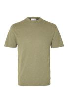 Slhberg Linen Ss Knit Tee Noos Tops T-shirts Short-sleeved Green Selec...
