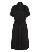Linen Ss Midi Shirt Dress Knelang Kjole Black Tommy Hilfiger
