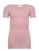 Silk T-Shirt W/ Lace Tops T-shirts Short-sleeved Pink Rosemunde Kids
