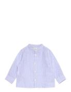 Striped Mandarin-Collar Linen Shirt Tops T-shirts Long-sleeved T-shirt...