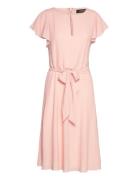 Belted Bubble Crepe Dress Knelang Kjole Pink Lauren Ralph Lauren