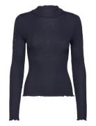 Beatha Silk T-Shirt W/ Lace Tops T-shirts & Tops Long-sleeved Navy Ros...
