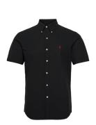 Custom Fit Stretch Poplin Shirt Tops Shirts Short-sleeved Black Polo R...