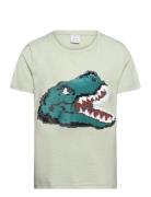Top Ss Dino Front Sequins Tops T-shirts Short-sleeved Green Lindex