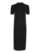 Merino Wool Mock-Nk Knee Dress Knelang Kjole Black Calvin Klein
