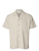 Slhreg-West Shirt Ss Resort Camp Tops Shirts Short-sleeved Beige Selec...