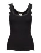 Organic Top W/ Lace Tops T-shirts & Tops Sleeveless Black Rosemunde
